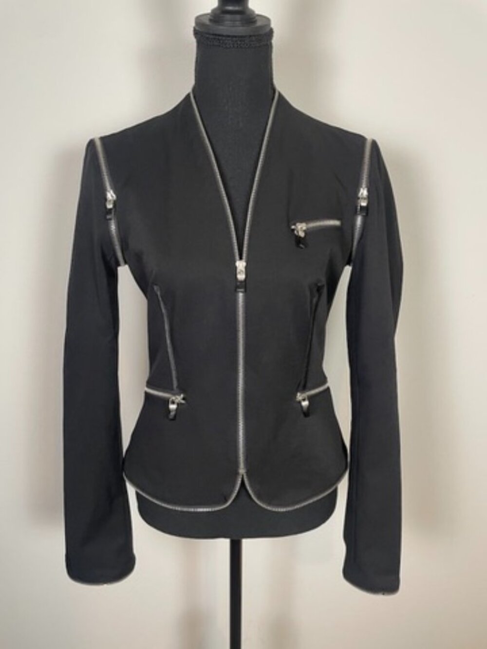 Caché Black Stretch Zip-Detail Fitted Jacket, Size 2